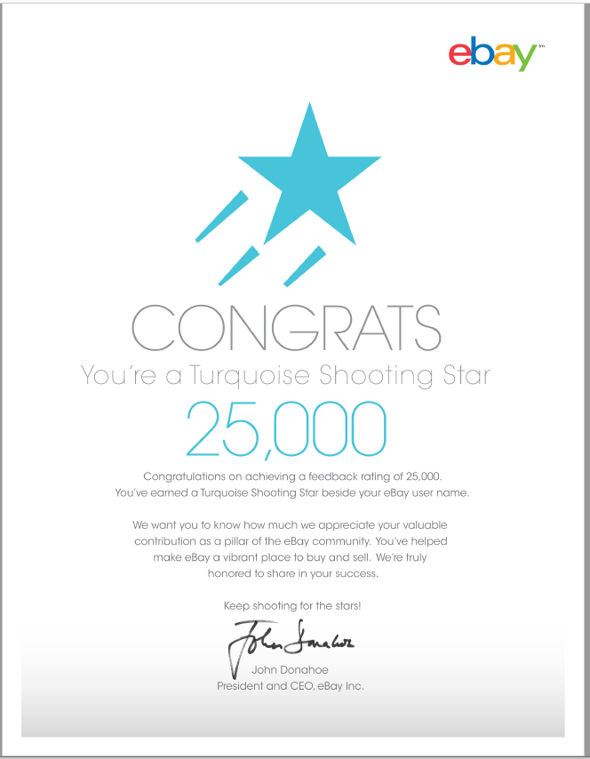 25,000 Feedback Shooting Star Award on eBay