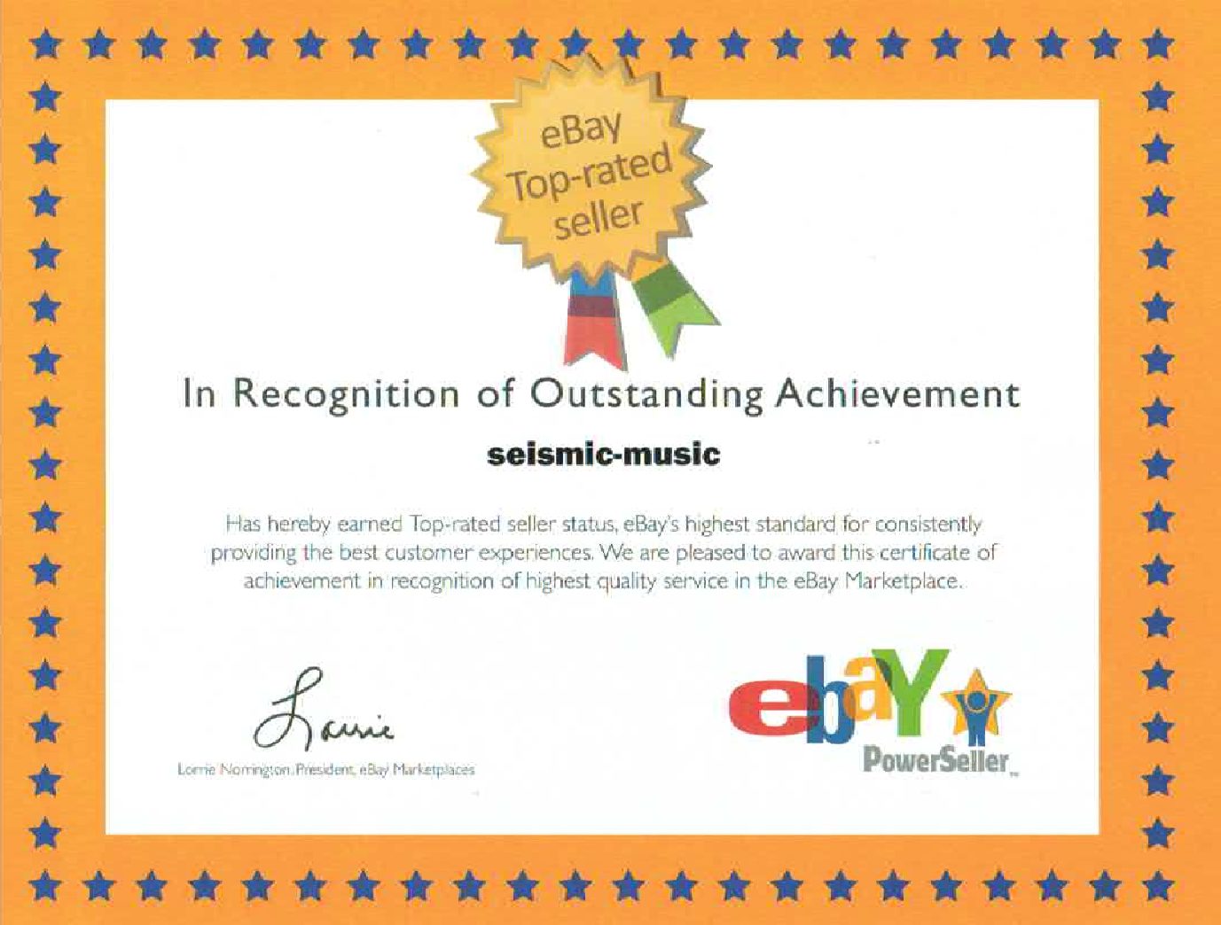 Seismic Music Top Rated Seller Outstanding Achievement