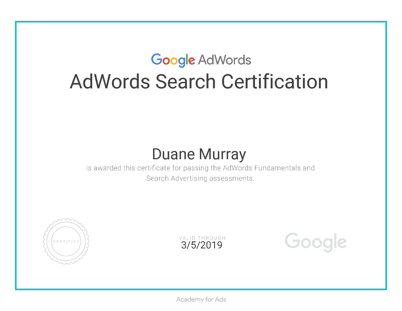 Google Adword Search Certification