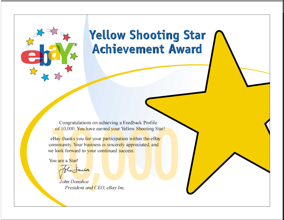 10,000 Feedback Yellow Star Award from eBay